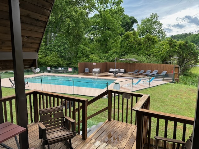 view of the pool from the porch of cabin 23
