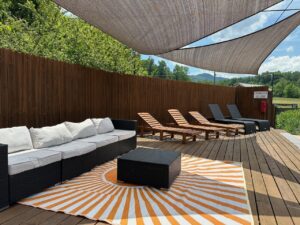 Shade Canopy with lounge chairs at the pool
