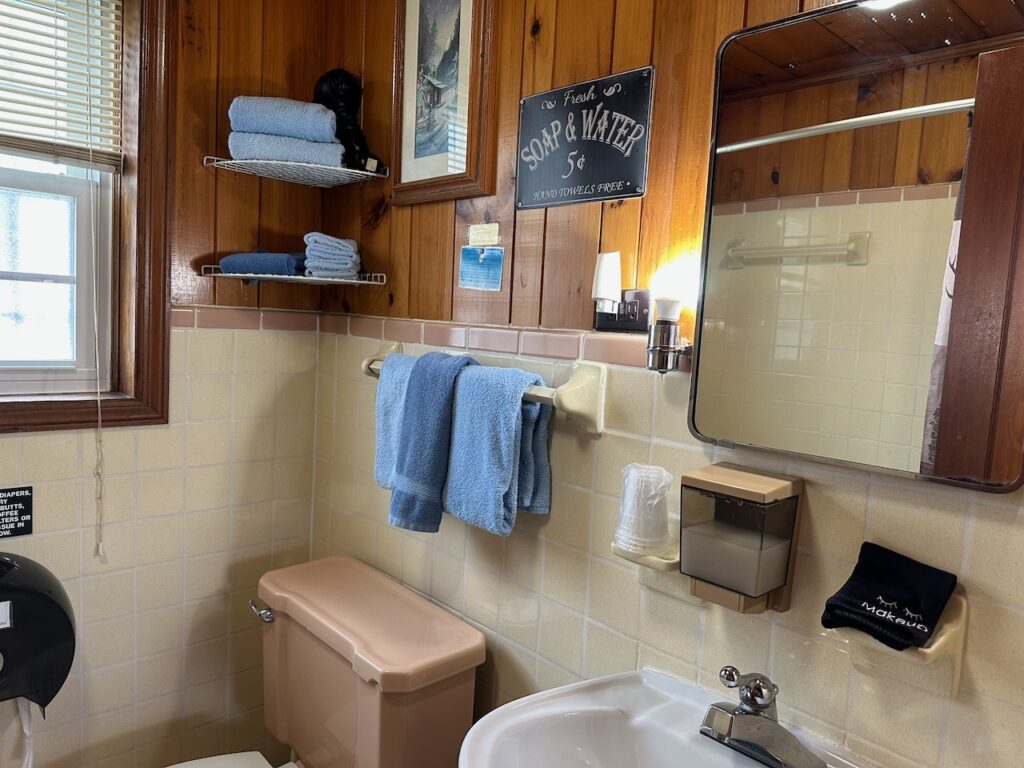 1 Bed Full Kitchen bathroom of room 6 at dock's motel showing toilet and vanity