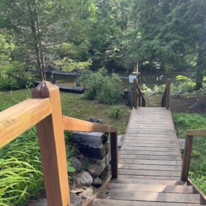 the stairs leading down to the guest's private picnic area on the Little River
