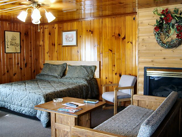 2 Bedroom Cabin: Living Room has a King bed, two queen sofa sleepers and a regular sofa, gas fireplace, TV/VCR/DVD
