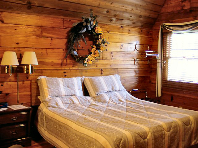 Cabin Hot Tub: Non-smoking, one room, 18 x 24, with King bed.