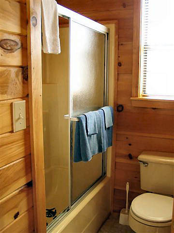 Rendenzvous Cabin: Bath has toilet, sink and tub/shower combination, washer and dryer.