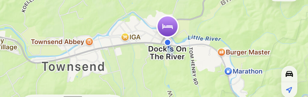 a map of townsend tn showing dock's motel
