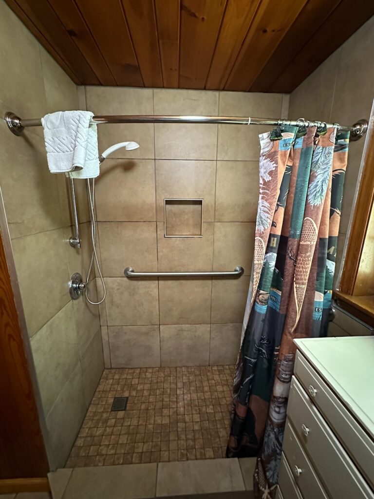 walk in shower in the heritage cabin