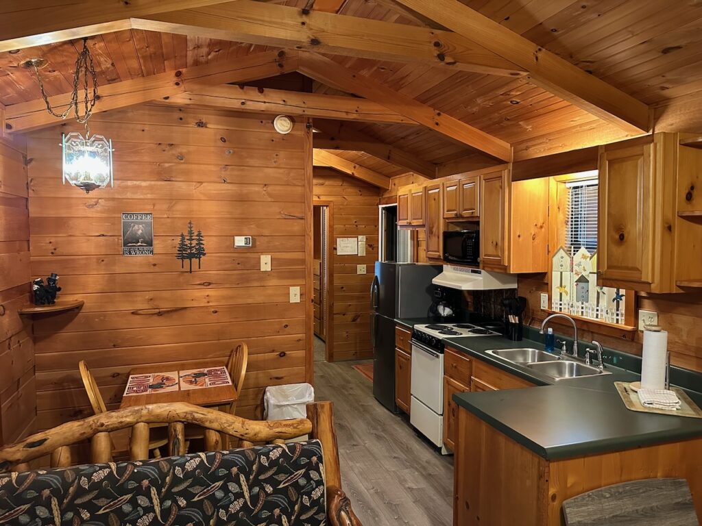 Rendevous cabin interior showing full kitchen and living space