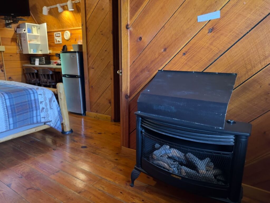 gas fireplace in riverside cabins at docks motel in townsend tn