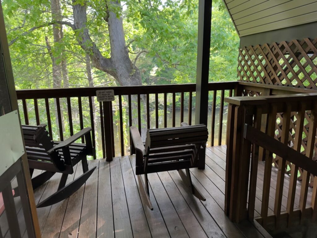 the porch of one of the River Cabins