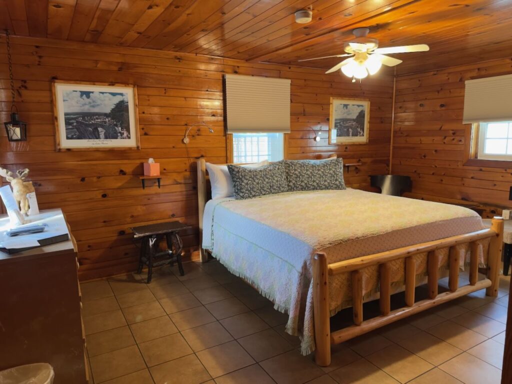 Room 1 kitchen efficiency showing king bed