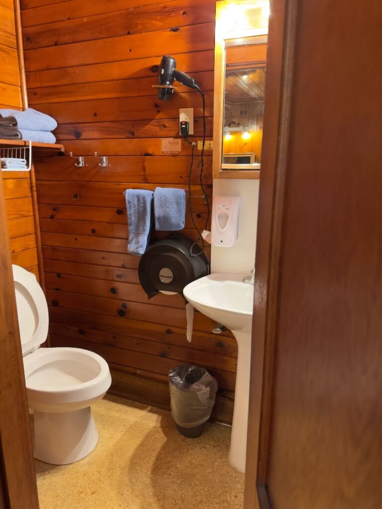 Standard room bathroom at Dock's Motel showing sink and toilet