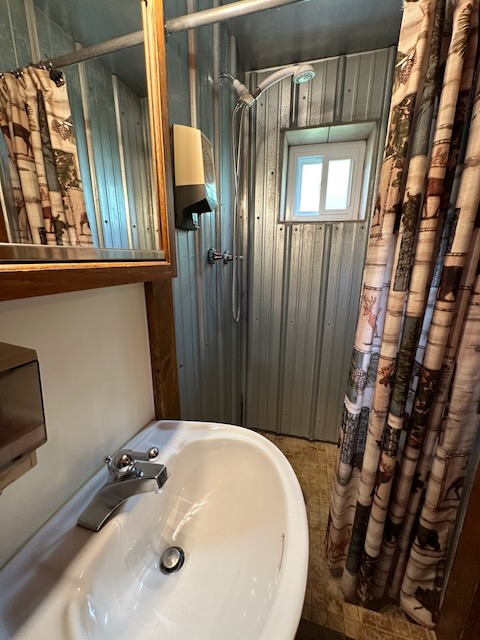Dock's Motel room 8 showing metal shower and sink